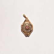 Antique GF Locket W/ Gemstone Flower Cluster, Gold Repousse Pendant, Etched Floral Motifs, Victorian Jewelry, 37mm