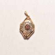 Antique GF Locket W/ Gemstone Flower Cluster, Gold Repousse Pendant, Etched Floral Motifs, Victorian Jewelry, 37mm