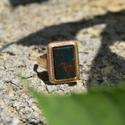Victorian 14K Bloodstone Signet Ring, Sleek Bevel Cut Stone In Pleated Yellow Gold Setting, Estate Jewelry, 9 3/4 US