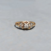 Art Deco 14K Two-Tone Diamond Engagement Ring, Scroll Motifs, Unisex Gold Ring, Estate Jewelry, , 7 1/2 US