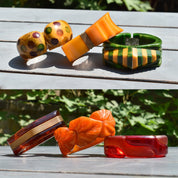 MCM Bakelite Clamper Cuffs, Unique Colorful Chunky Bracelets, Vintage Jewelry