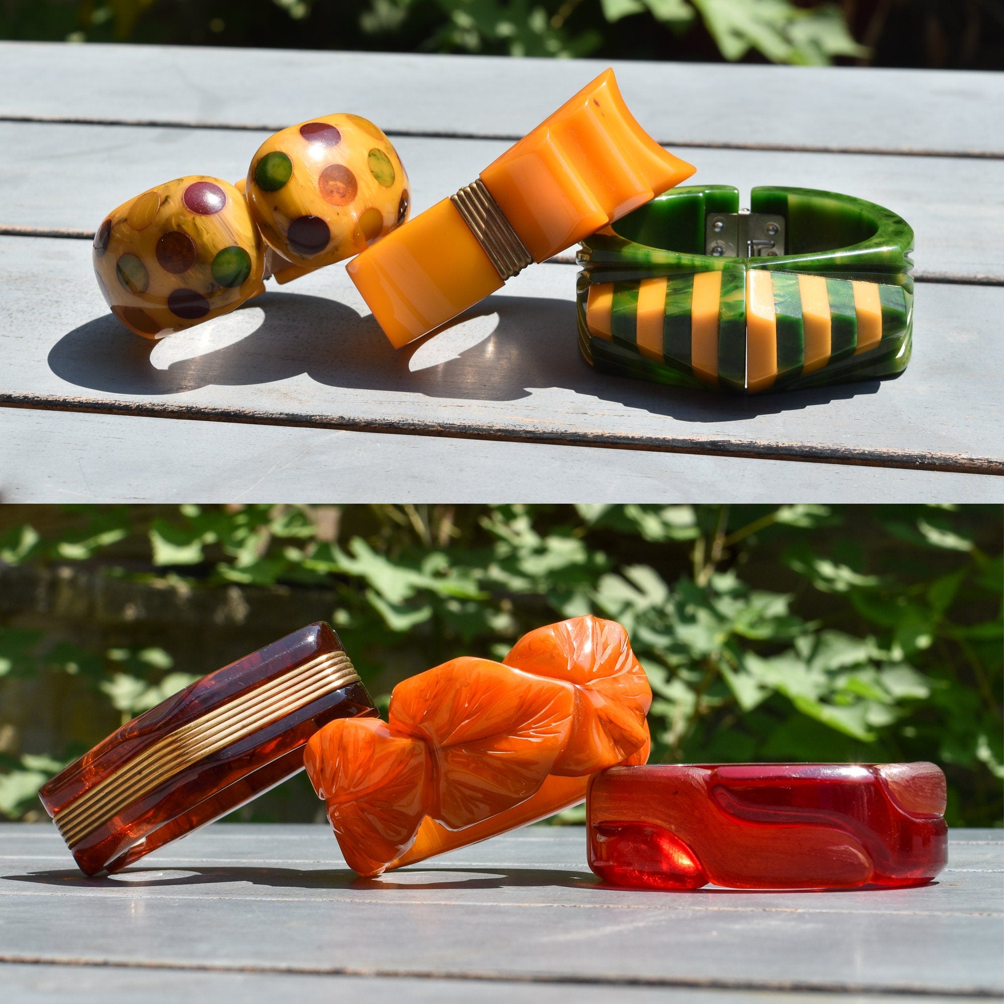 MCM Bakelite Clamper Cuffs, Unique Colorful Chunky Bracelets, Vintage Jewelry