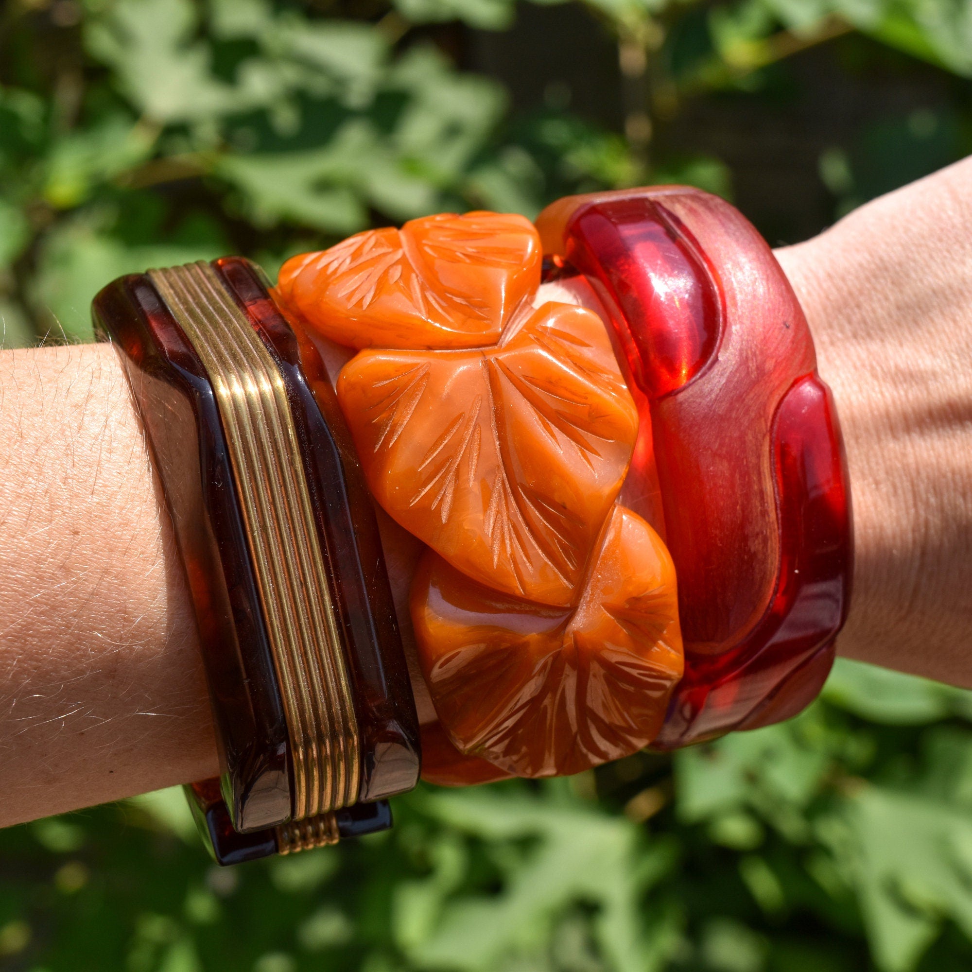 MCM Bakelite Clamper Cuffs, Unique Colorful Chunky Bracelets, Vintage Jewelry