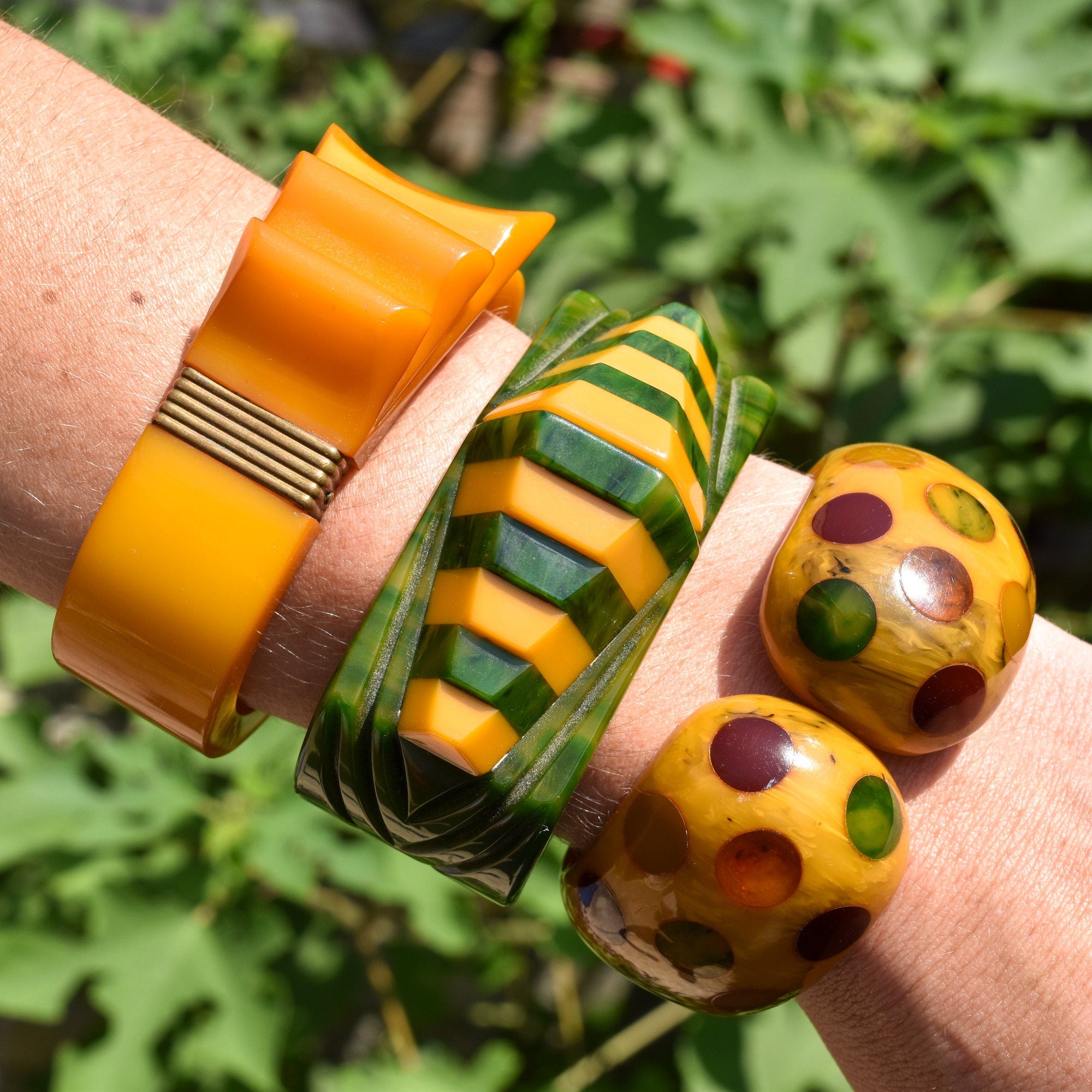 MCM Bakelite Clamper Cuffs, Unique Colorful Chunky Bracelets, Vintage Jewelry