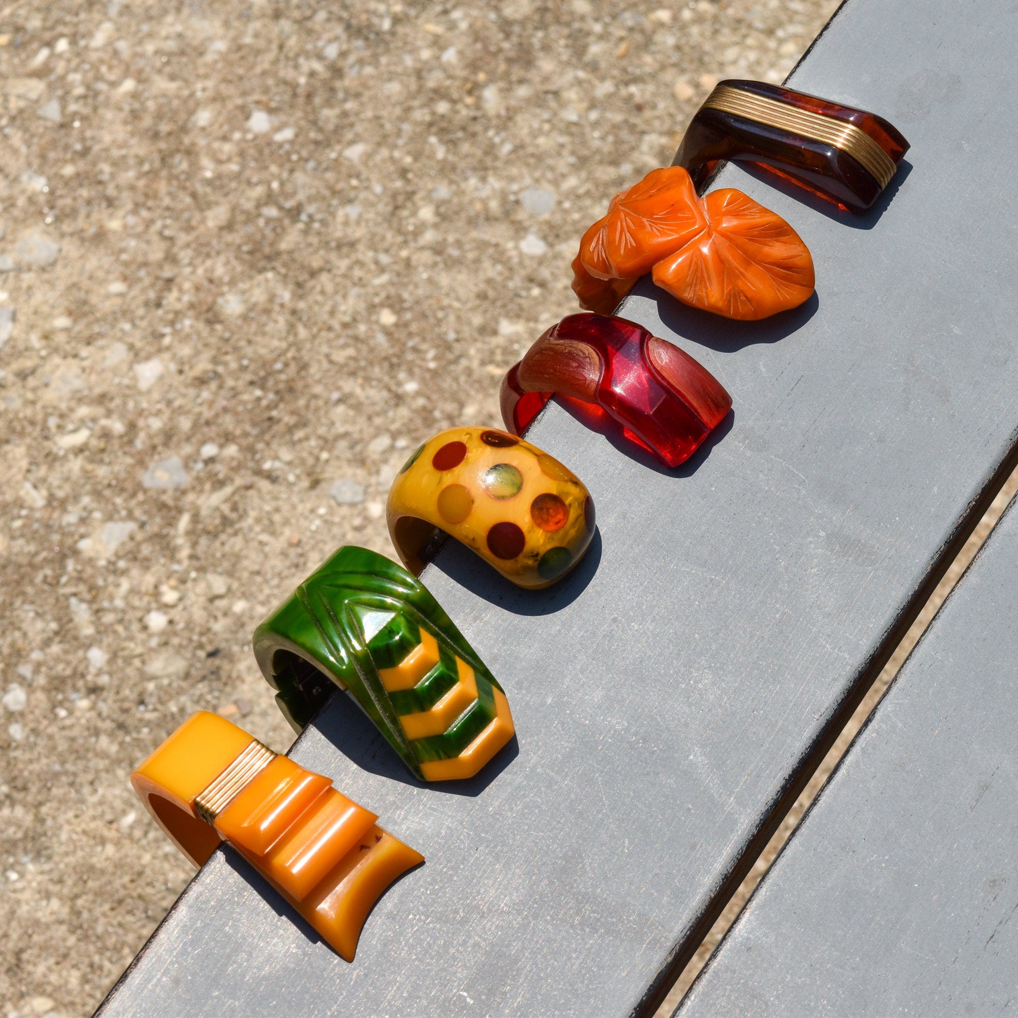 MCM Bakelite Clamper Cuffs, Unique Colorful Chunky Bracelets, Vintage Jewelry