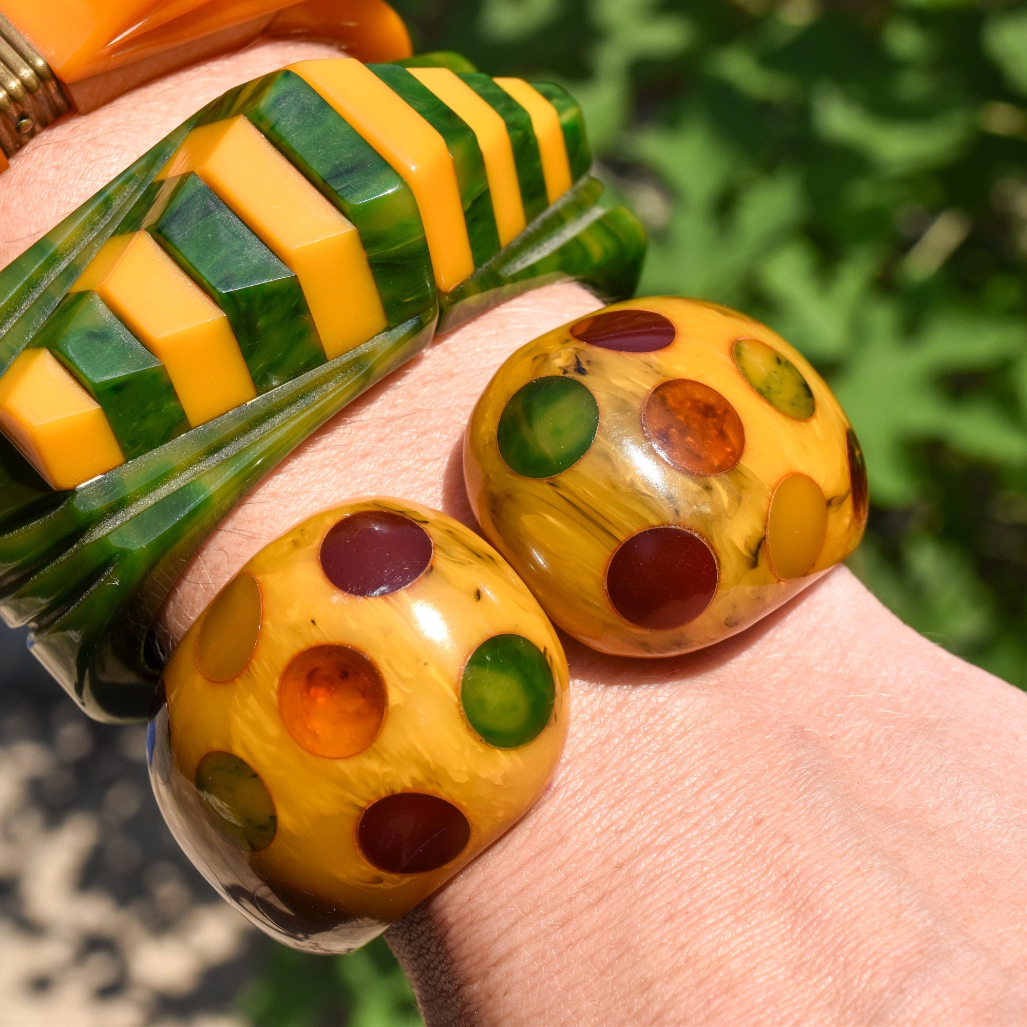 MCM Bakelite Clamper Cuffs, Unique Colorful Chunky Bracelets, Vintage Jewelry