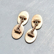 Estate 14K Yellow Gold Green Cabochon Cufflinks, Handmade Chain Link Cufflinks, Vintage Men's Jewelry