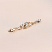 Edwardian 14K Platinum Filigree Diamond Seed Pearl Bar Pin, OEC Diamond, Estate Jewelry, 61mm