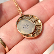 Mother Of Pearl Crescent Moon Pendant Necklace, Reversible Swivel Disc, CZ Diamonds, Gold-Plated Brass, 18" L