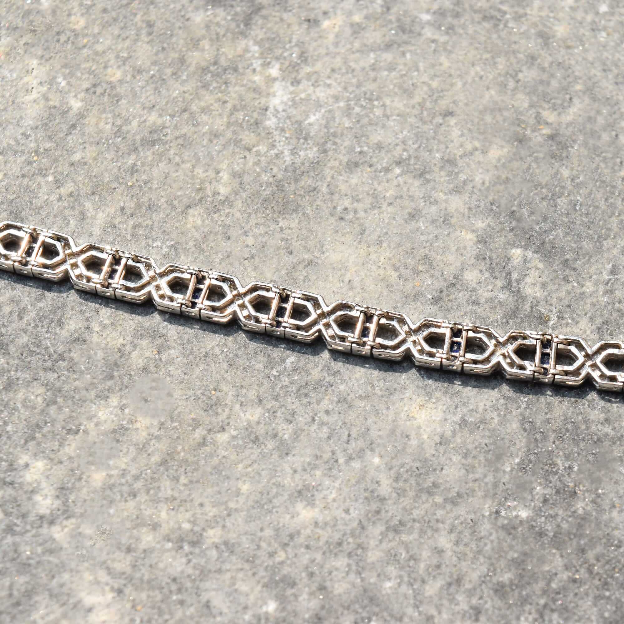 18K White Gold Diamond Sapphire Infinity Link Bracelet