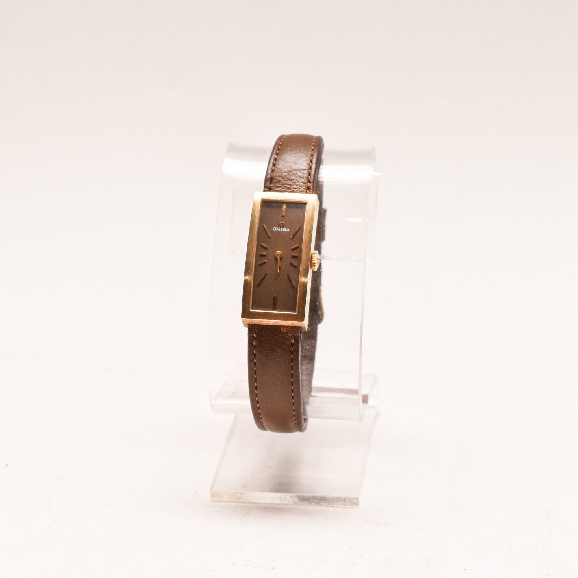 1970's Omega 14K Solid Yellow Gold Wristwatch, 17 Jewel Self-Winding, Vintage Men's Tank Watch