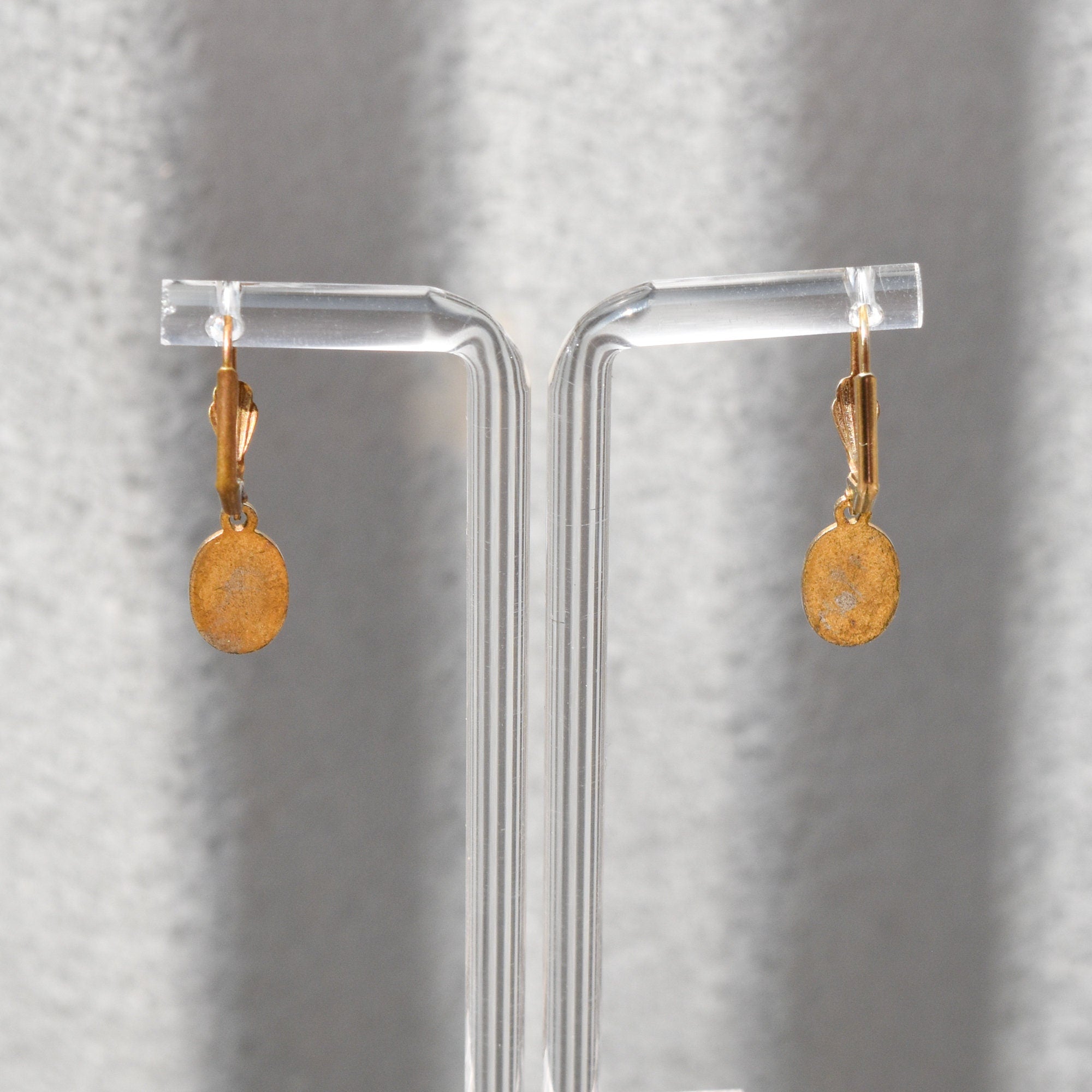 Cute Enamel Lotus Flower Leverback Earrings, Gold Plated Silver, Dainty Dangle Earrings, Estate Jewelry, 1 1/4" L