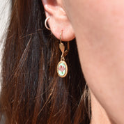 Cute Enamel Lotus Flower Leverback Earrings, Gold Plated Silver, Dainty Dangle Earrings, Estate Jewelry, 1 1/4" L