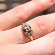 Art Deco 14K Two-Tone Diamond Engagement Ring, Scroll Motifs, Unisex Gold Ring, Estate Jewelry, , 7 1/2 US