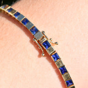 Modernist 10K Yellow Gold Sapphire Link Bracelet, Sleek Square Link BraceletK, Estate Jewelry, 7 1/2" L