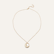 Mother Of Pearl Crescent Moon Pendant Necklace, Reversible Swivel Disc, CZ Diamonds, Gold-Plated Brass, 18" L