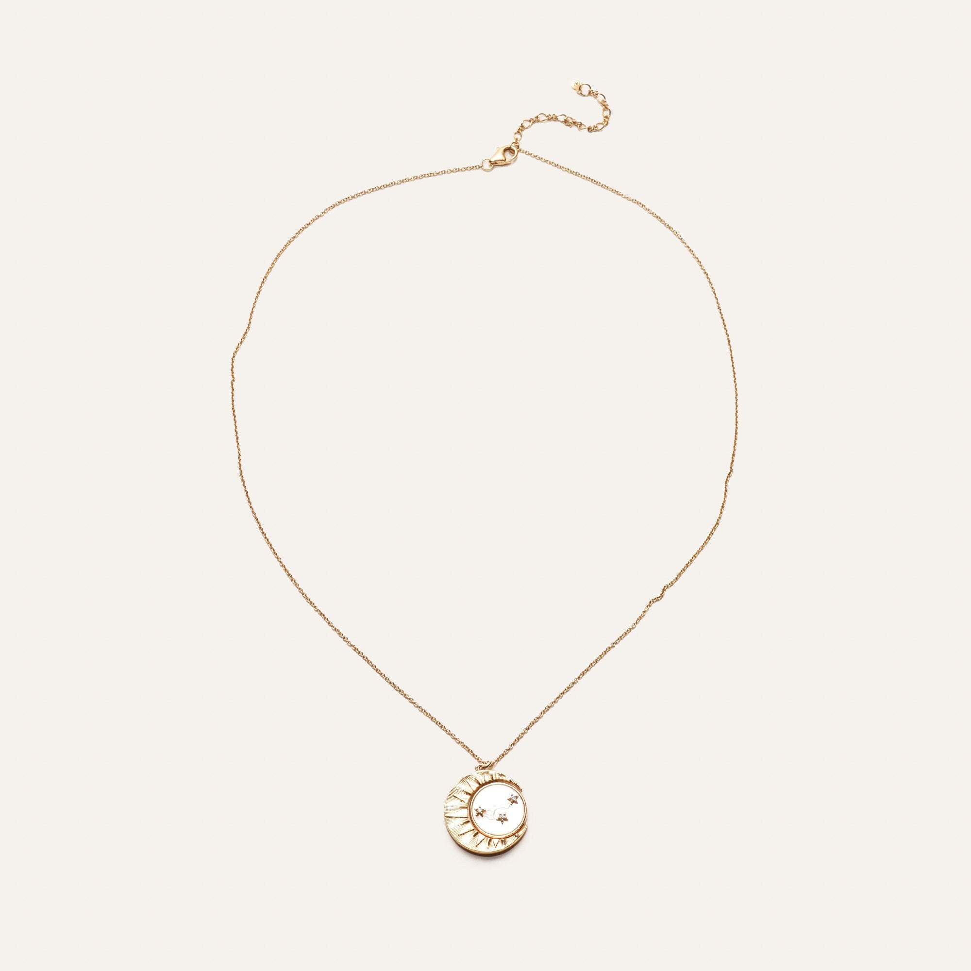 Mother Of Pearl Crescent Moon Pendant Necklace, Reversible Swivel Disc, CZ Diamonds, Gold-Plated Brass, 18" L
