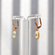 Cute Enamel Lotus Flower Leverback Earrings, Gold Plated Silver, Dainty Dangle Earrings, Estate Jewelry, 1 1/4" L