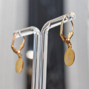 Cute Enamel Lotus Flower Leverback Earrings, Gold Plated Silver, Dainty Dangle Earrings, Estate Jewelry, 1 1/4" L
