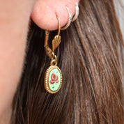Cute Enamel Lotus Flower Leverback Earrings, Gold Plated Silver, Dainty Dangle Earrings, Estate Jewelry, 1 1/4" L