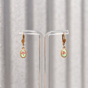 Cute Enamel Lotus Flower Leverback Earrings, Gold Plated Silver, Dainty Dangle Earrings, Estate Jewelry, 1 1/4" L