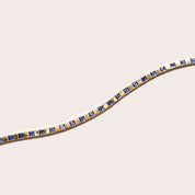 Modernist 10K Yellow Gold Sapphire Link Bracelet, Sleek Square Link BraceletK, Estate Jewelry, 7 1/2" L