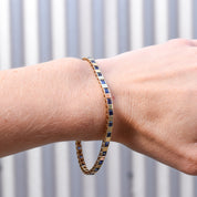 Modernist 10K Yellow Gold Sapphire Link Bracelet, Sleek Square Link BraceletK, Estate Jewelry, 7 1/2" L