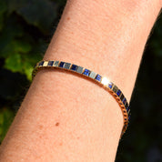 Modernist 10K Yellow Gold Sapphire Link Bracelet, Sleek Square Link BraceletK, Estate Jewelry, 7 1/2" L