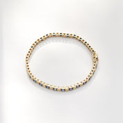 Modernist 10K Yellow Gold Sapphire Link Bracelet, Sleek Square Link BraceletK, Estate Jewelry, 7 1/2" L