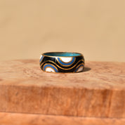 Abstract Cloisonn Enamel Band Ring, Wavy Pattern, Stacking Ring, Estate Jewelry, Size 7 1/2 US