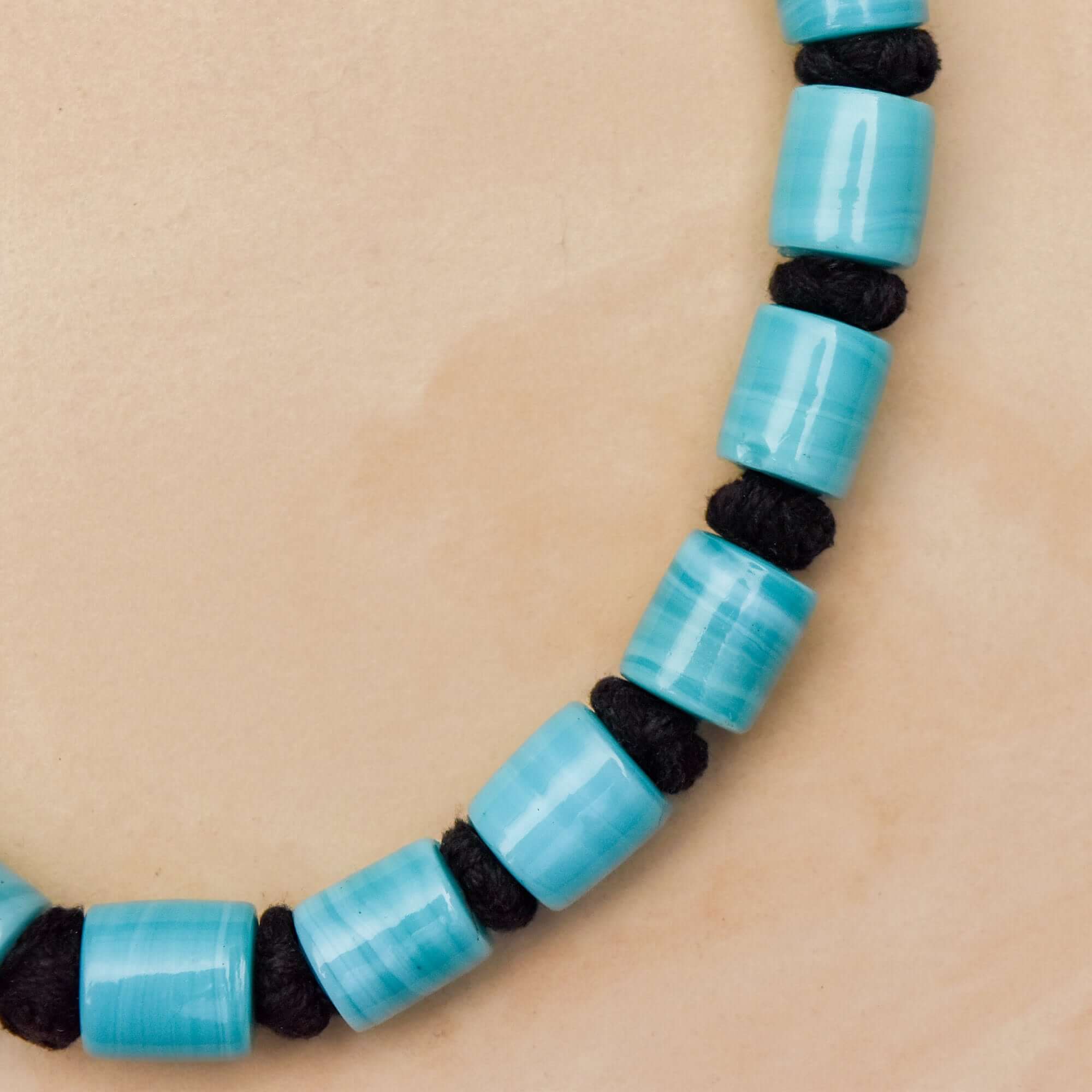 1960's India Handmade Blue Barrel Bead Necklace