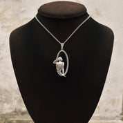 Art Deco Revival Sterling Silver Black Onyx Marcasite Flapper Pendant, Estate Jewelry, 2 1/8" L