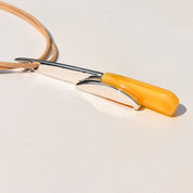 Modernist Silver Amber Glass Pendant Necklace By Sodini, Double-Strand Beige Cord Choker Necklace, 16" L