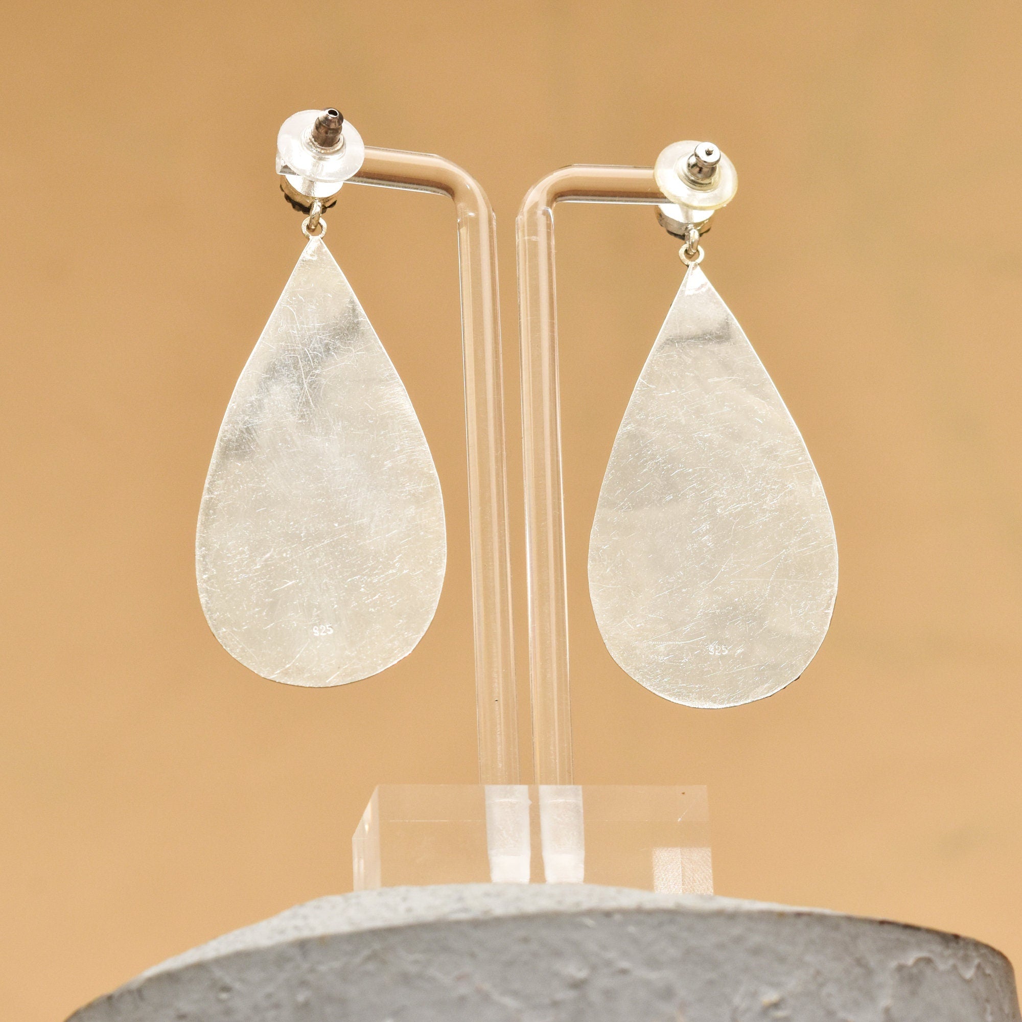 Dazzling Marcasite Seed Pearl Encrusted Sterling Silver Teardrop Earrings, Estate Jewelry, 3" L