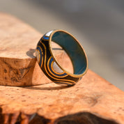 Abstract Cloisonn Enamel Band Ring, Wavy Pattern, Stacking Ring, Estate Jewelry, Size 7 1/2 US