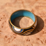 Abstract Cloisonn Enamel Band Ring, Wavy Pattern, Stacking Ring, Estate Jewelry, Size 7 1/2 US