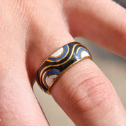 Abstract Cloisonn Enamel Band Ring, Wavy Pattern, Stacking Ring, Estate Jewelry, Size 7 1/2 US