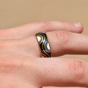 Abstract Cloisonn Enamel Band Ring, Wavy Pattern, Stacking Ring, Estate Jewelry, Size 7 1/2 US