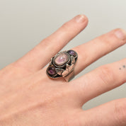 Signed TAXCO Sterling Silver Amethyst Poison Ring, Chunky Adjustable 3-Stone Pillbox Ring, Size 5-8 US