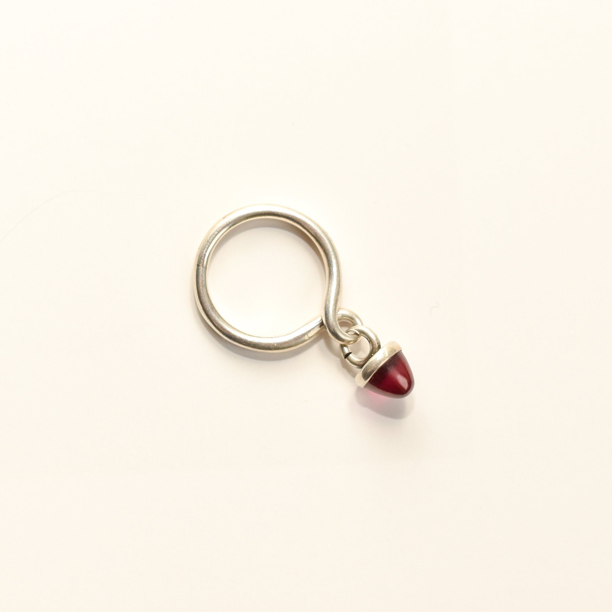 Cute Sterling Silver Red Sugarloaf Dangle Ring, Stacking Charm Ring, Vintage Jewelry, Size 6 US