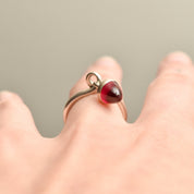 Cute Sterling Silver Red Sugarloaf Dangle Ring, Stacking Charm Ring, Vintage Jewelry, Size 6 US