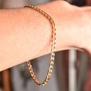Italian 14K Curb Link Bracelet, Solid 3.5mm Yellow Gold Chain, Men's Jewelry, Estate Jewelry, 8" L