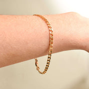 Italian 14K Curb Link Bracelet, Solid 3.5mm Yellow Gold Chain, Men's Jewelry, Estate Jewelry, 8" L