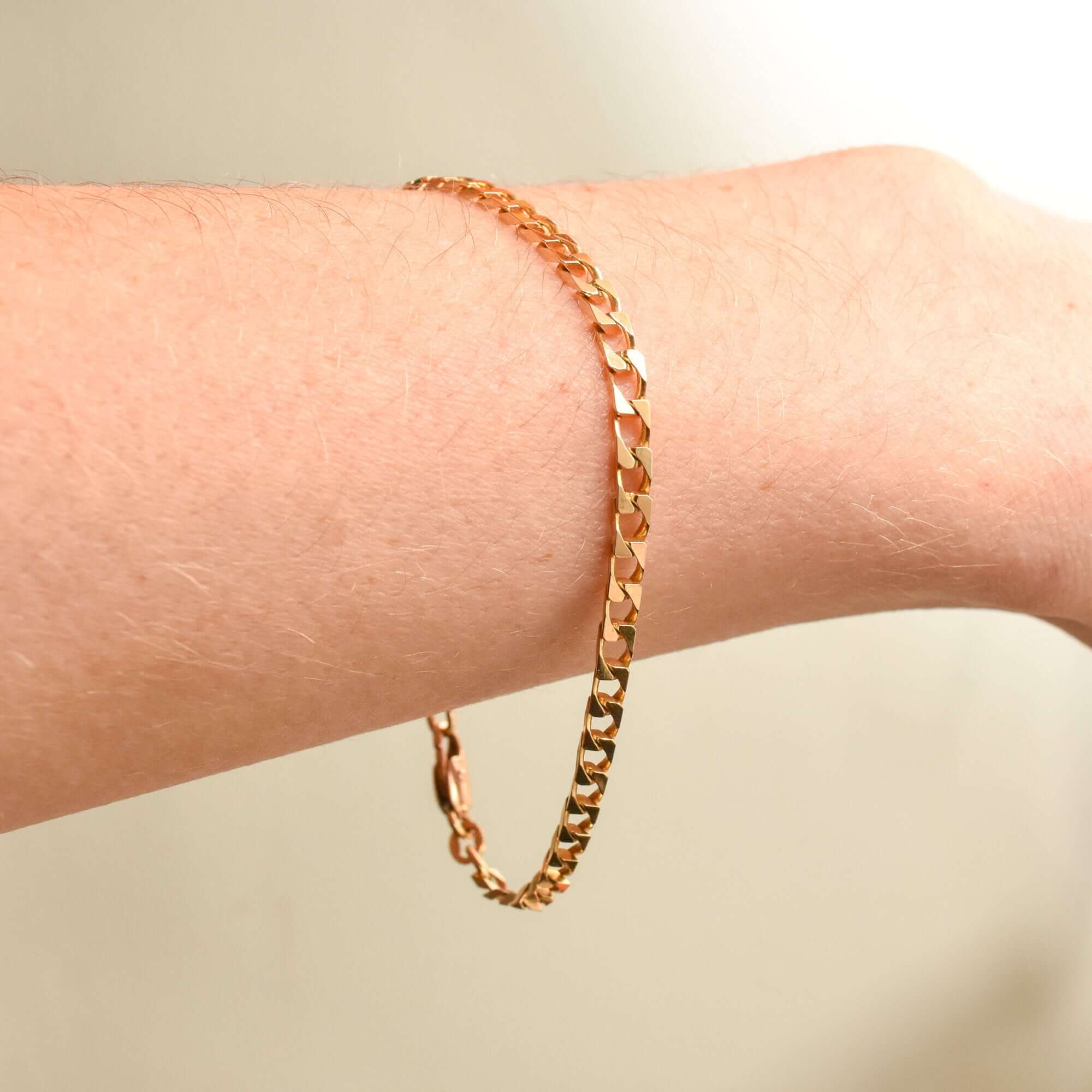 Italian 14K Curb Link Bracelet, Solid 3.5mm Yellow Gold Chain, Men's Jewelry, Estate Jewelry, 8" L