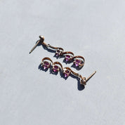 Elegant 14K Pink Tourmaline Pierced Dangle Earrings, Scalloped 3-Stone Earrings, Estate Jewelry, 30mm