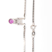 Italian 14K White Gold Diamond Pink Sapphire Pendant Necklace