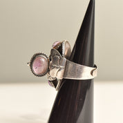 Signed TAXCO Sterling Silver Amethyst Poison Ring, Chunky Adjustable 3-Stone Pillbox Ring, Size 5-8 US