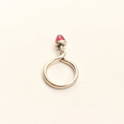 Cute Sterling Silver Red Sugarloaf Dangle Ring, Stacking Charm Ring, Vintage Jewelry, Size 6 US