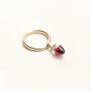 Cute Sterling Silver Red Sugarloaf Dangle Ring, Stacking Charm Ring, Vintage Jewelry, Size 6 US