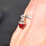 Cute Sterling Silver Red Sugarloaf Dangle Ring, Stacking Charm Ring, Vintage Jewelry, Size 6 US